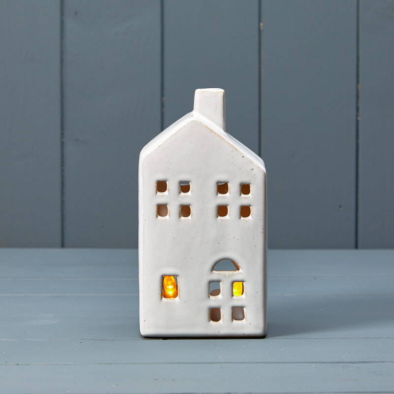 Pale Grey Ceramic Tealight House detail page